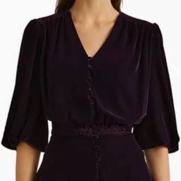 NWT Lauren Ralph Lauren Velvet Button Front Puff Sleeve Top 10 - Picture 1 of 11